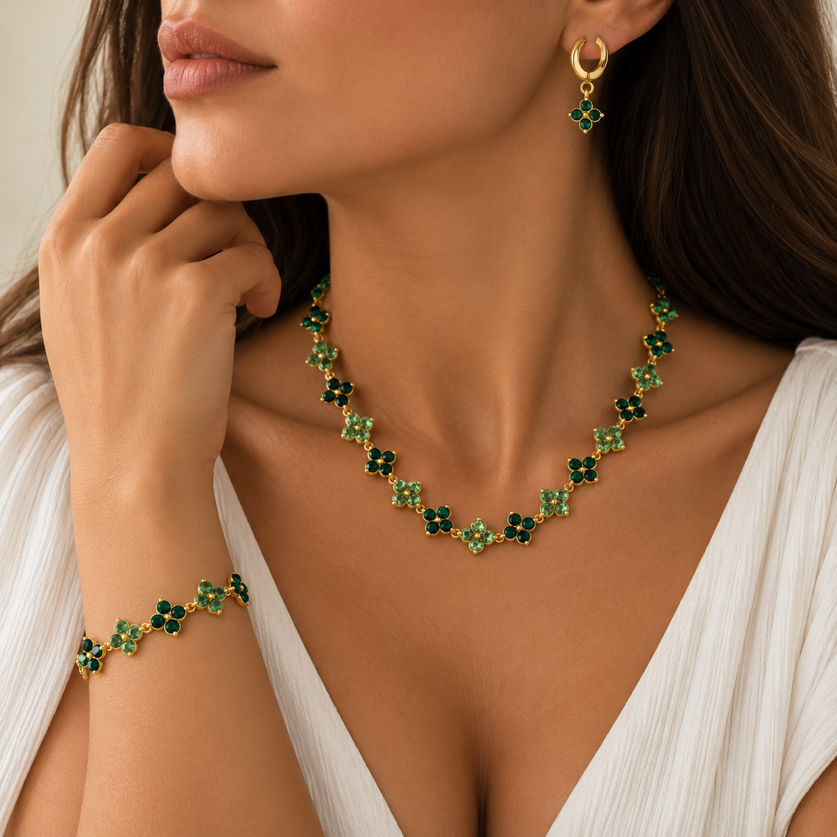 Caelis Emerald Necklace & Bracelet Set — Jewelry Gift Set