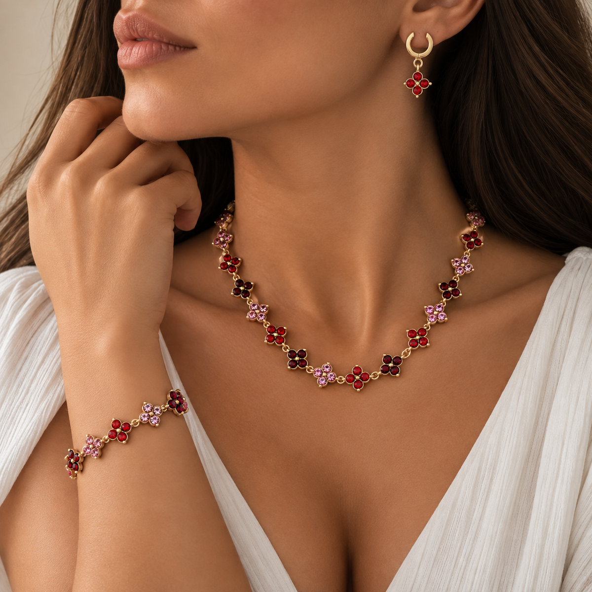 Caelis Garnet Necklace & Bracelet Set — Jewelry Gift Set